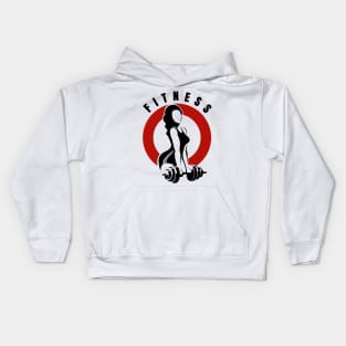 Woman with barbell fitness Emblem Kids Hoodie